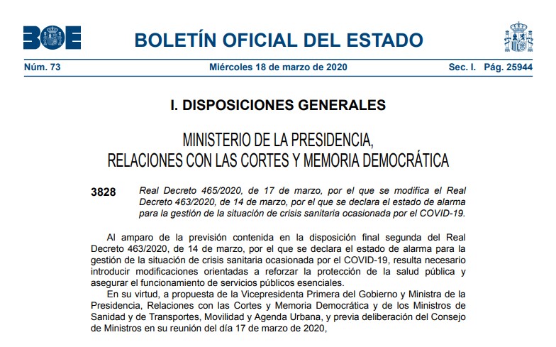 Atención: Modificaciones al Real Decreto 463/2020