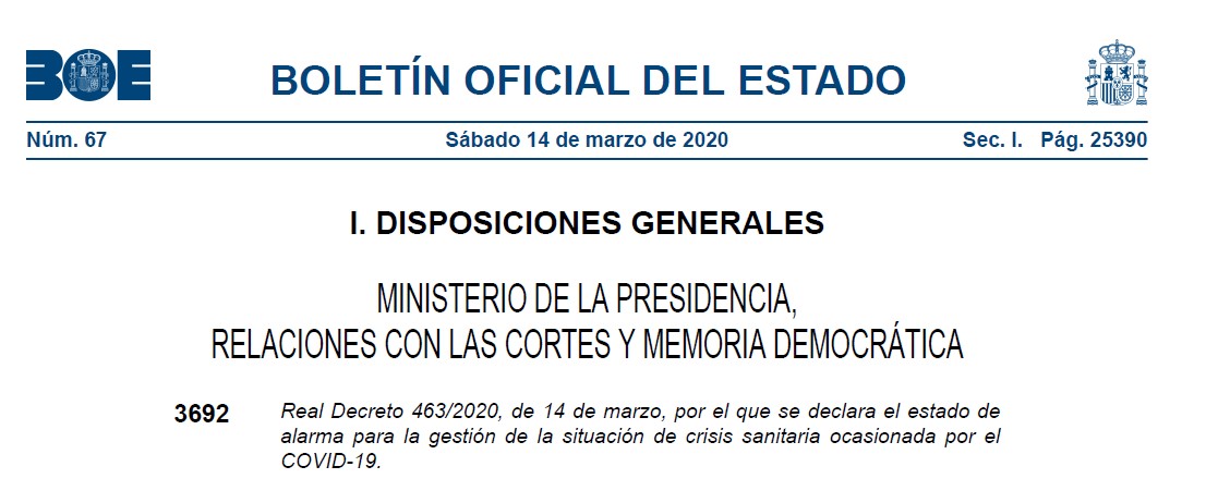 Real Decreto Estado de Alarma. BOE