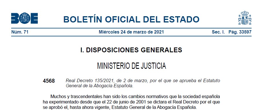 El BOE publica el nuevo Estatuto General de la Abogacía Española
